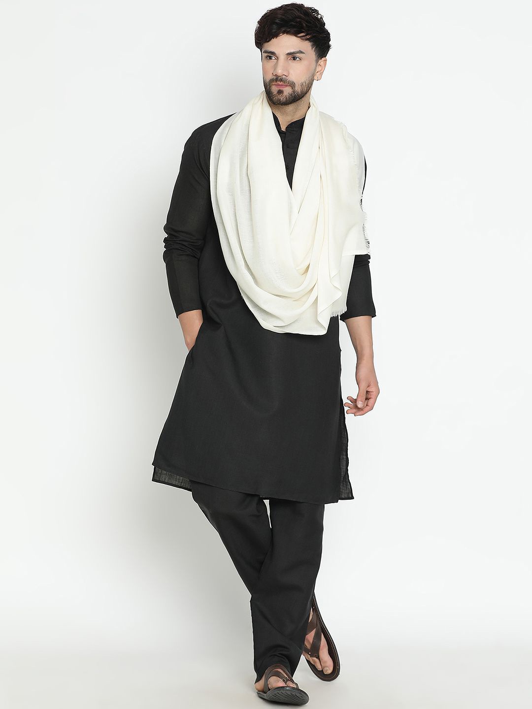 

SHINGORA Men Woolen Dobby Shawl, White