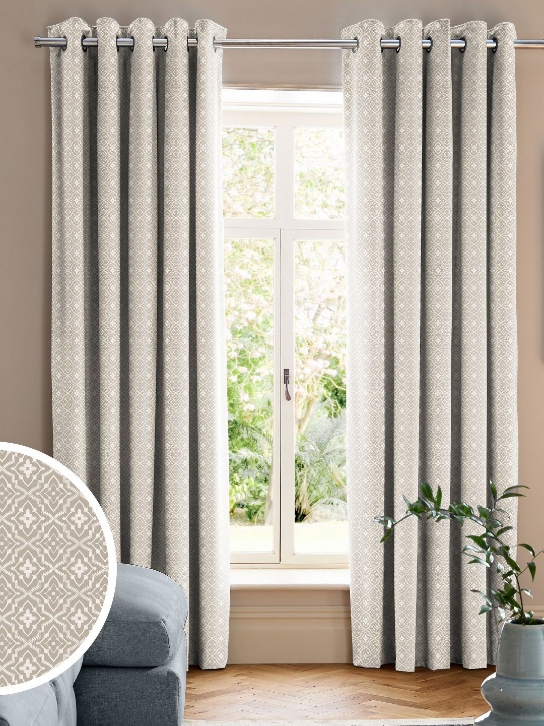 

CASABLEU Beige Set of 2 Geometric Door Curtain
