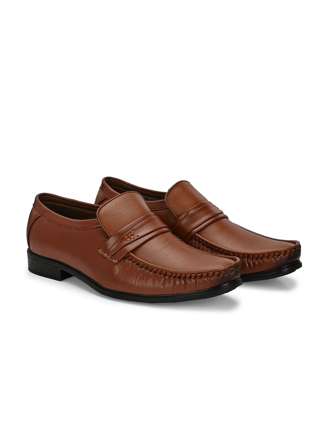 

Azzaro Black Men Leather Formal Slip-Ons, Tan