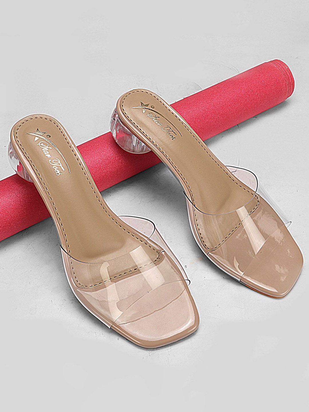 

STARTOES Embellished Block Sandals, Nude