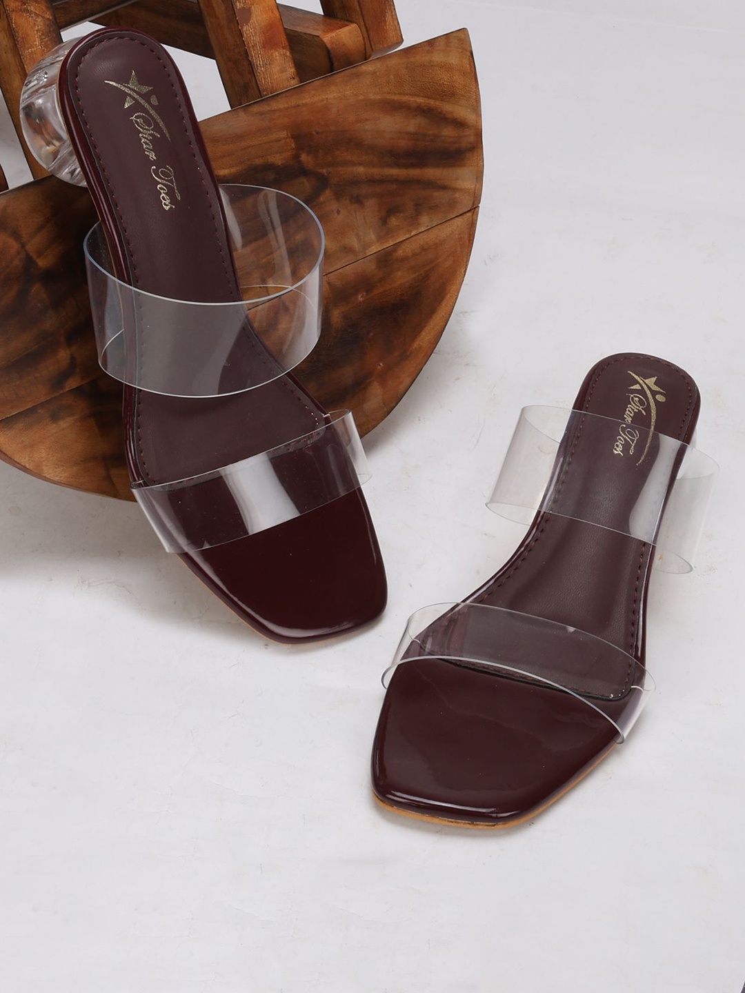 

STARTOES Embellished Block Sandals, Maroon
