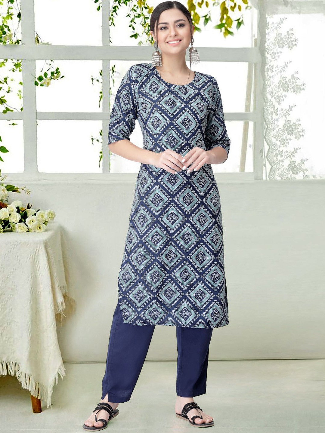 

7Threads Women Paisley Printed Regular Kurta with Trousers, Blue
