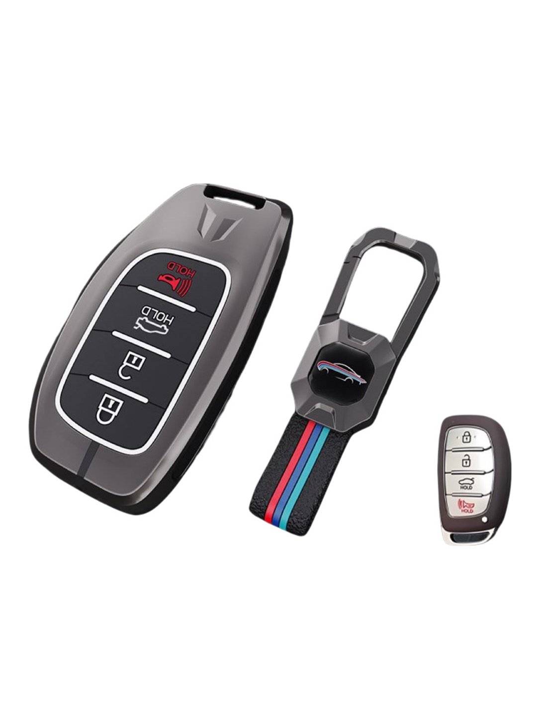 

CONTACTS Metal Silicon Hyundai 4 Button Compatible Key Cover, Black