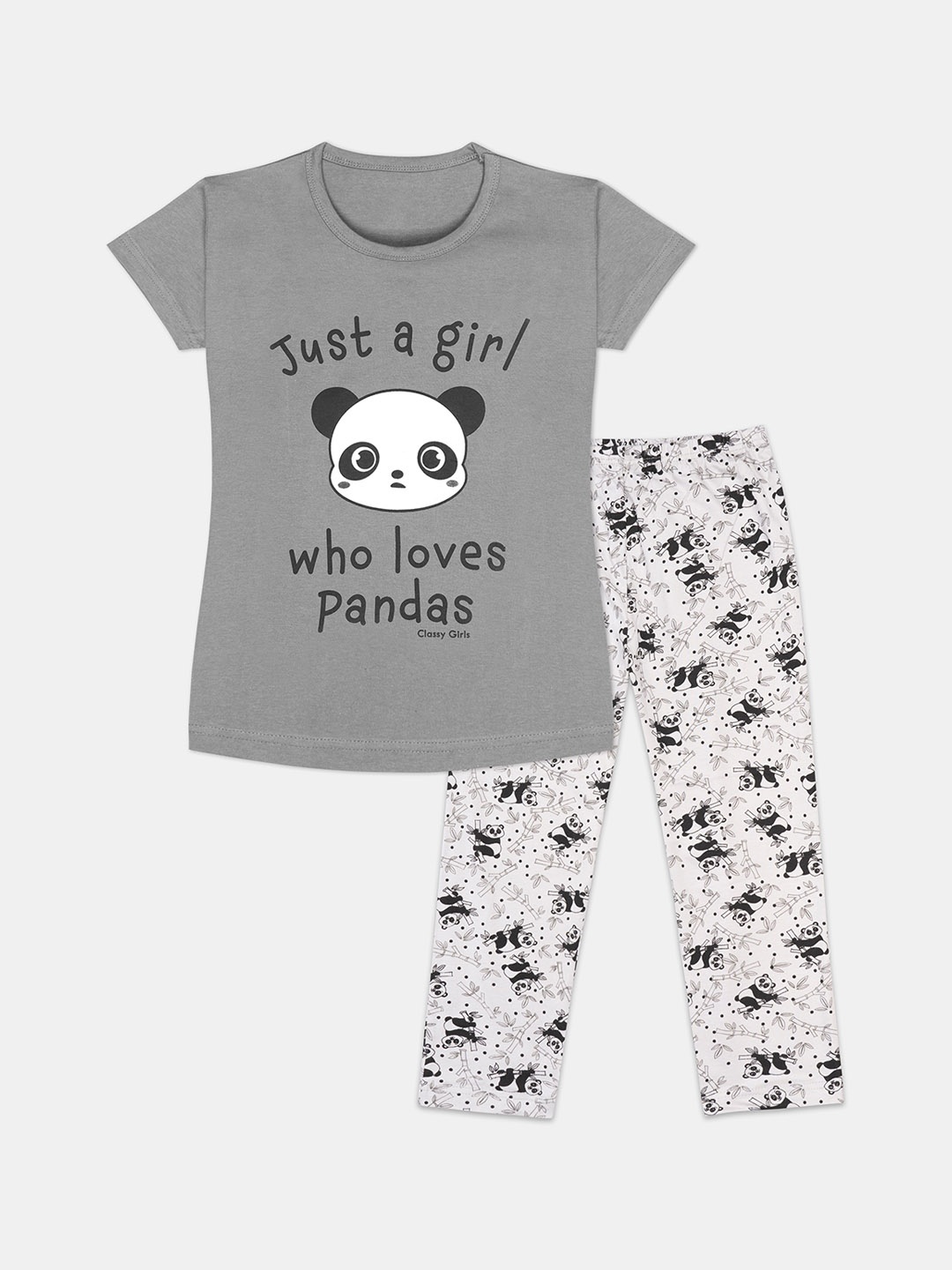 

Tee Weavers Girls Printed Night suit, Grey