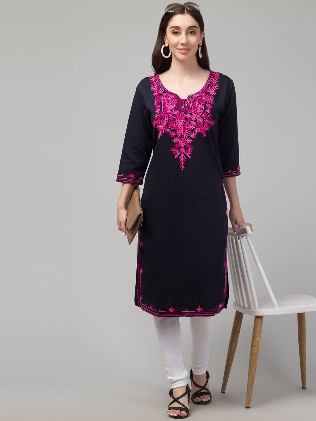 

FAMBEE Women Woollen Kurta, Coffee brown