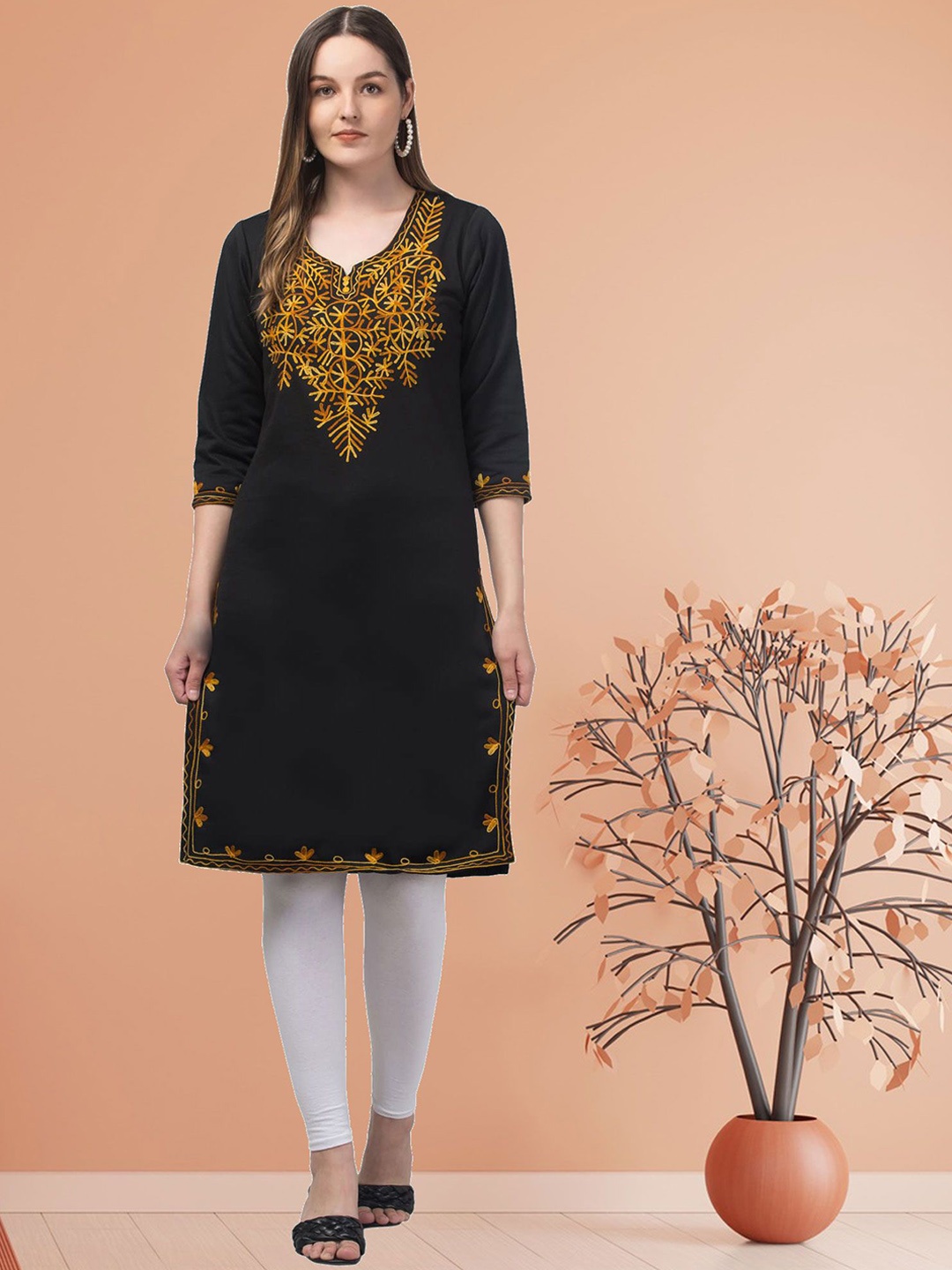 

FAMBEE Women Woollen Kurta, Black