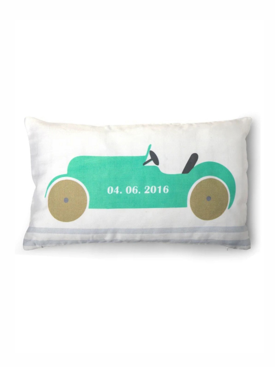 

WAXWINGO Vroom Kids White & Green Geometric Rectangle Cushion Cover