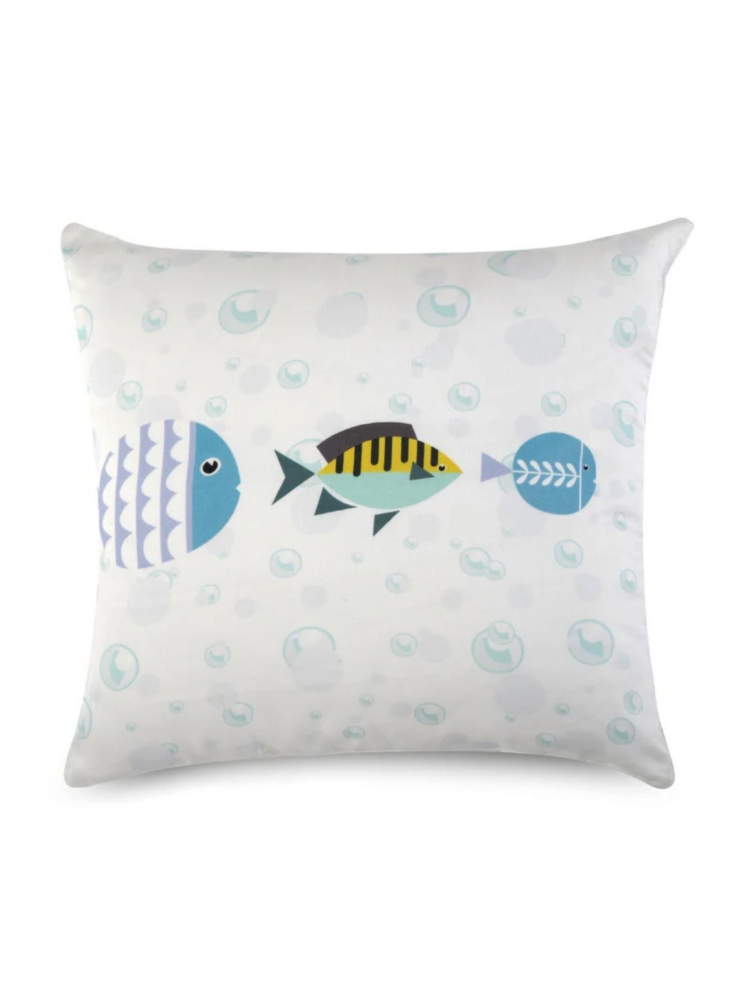 

WAXWINGO Fishy Kids White & Blue Geometric Square Cushion Cover