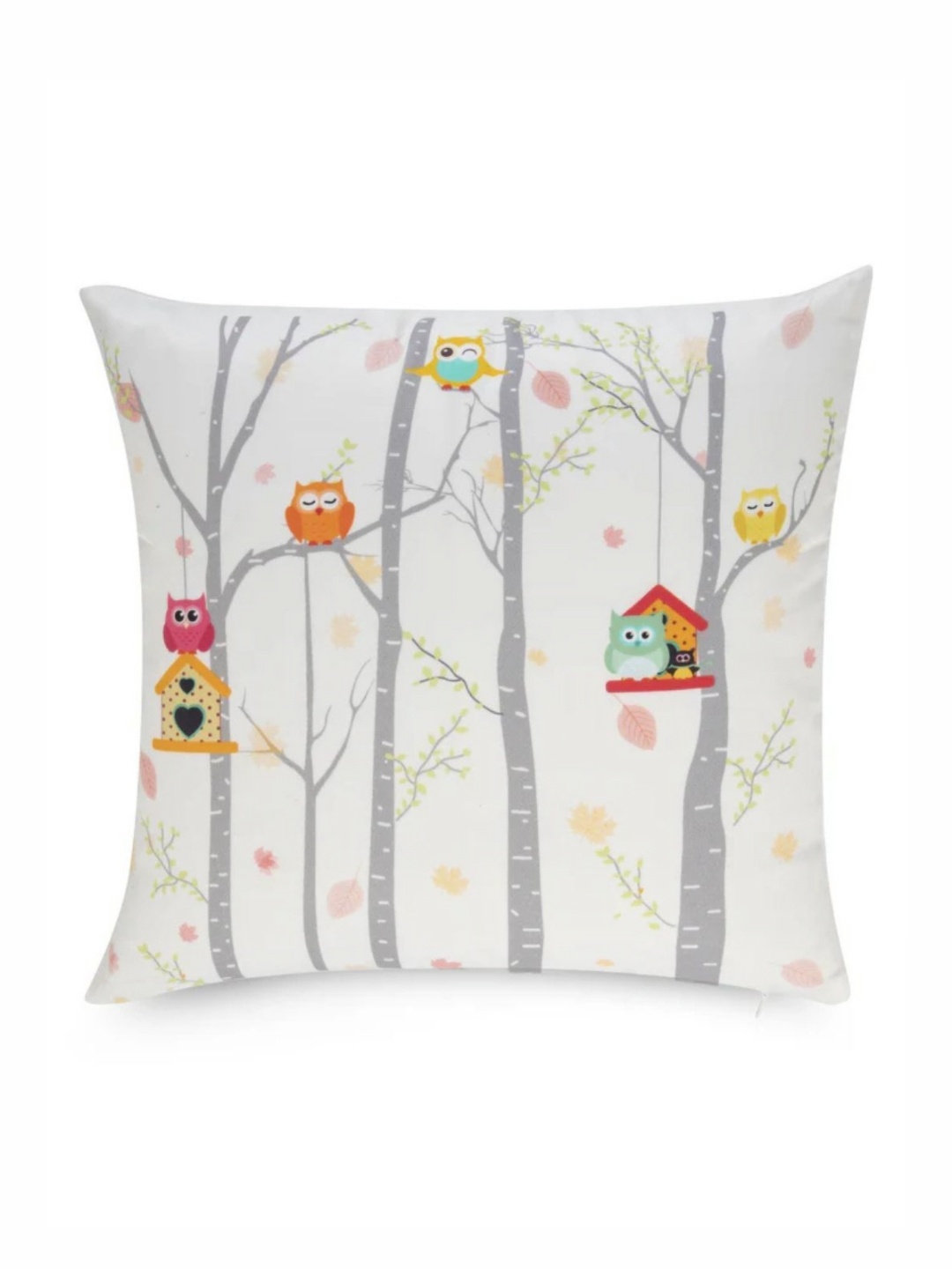 

WAXWINGO Hoot Kids White & Grey Cartoon Characters Square Cushion Cover