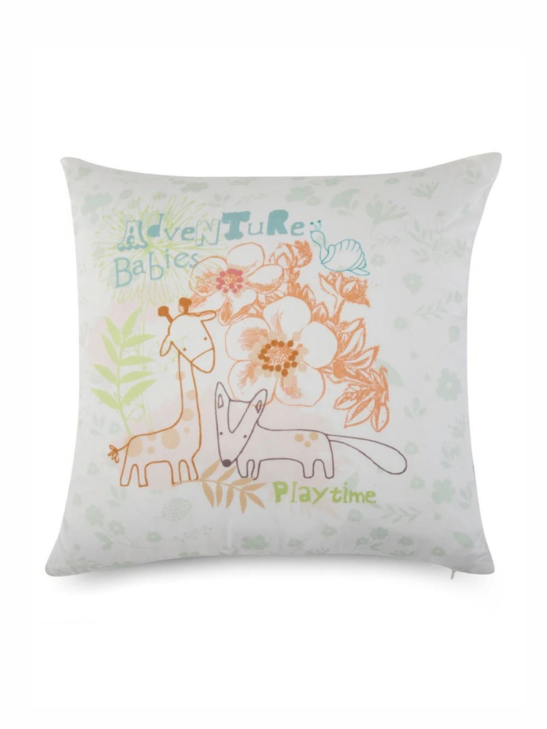 

WAXWINGO Adventure Kids White & Orange Cotton Linen Floral Printed Cushion