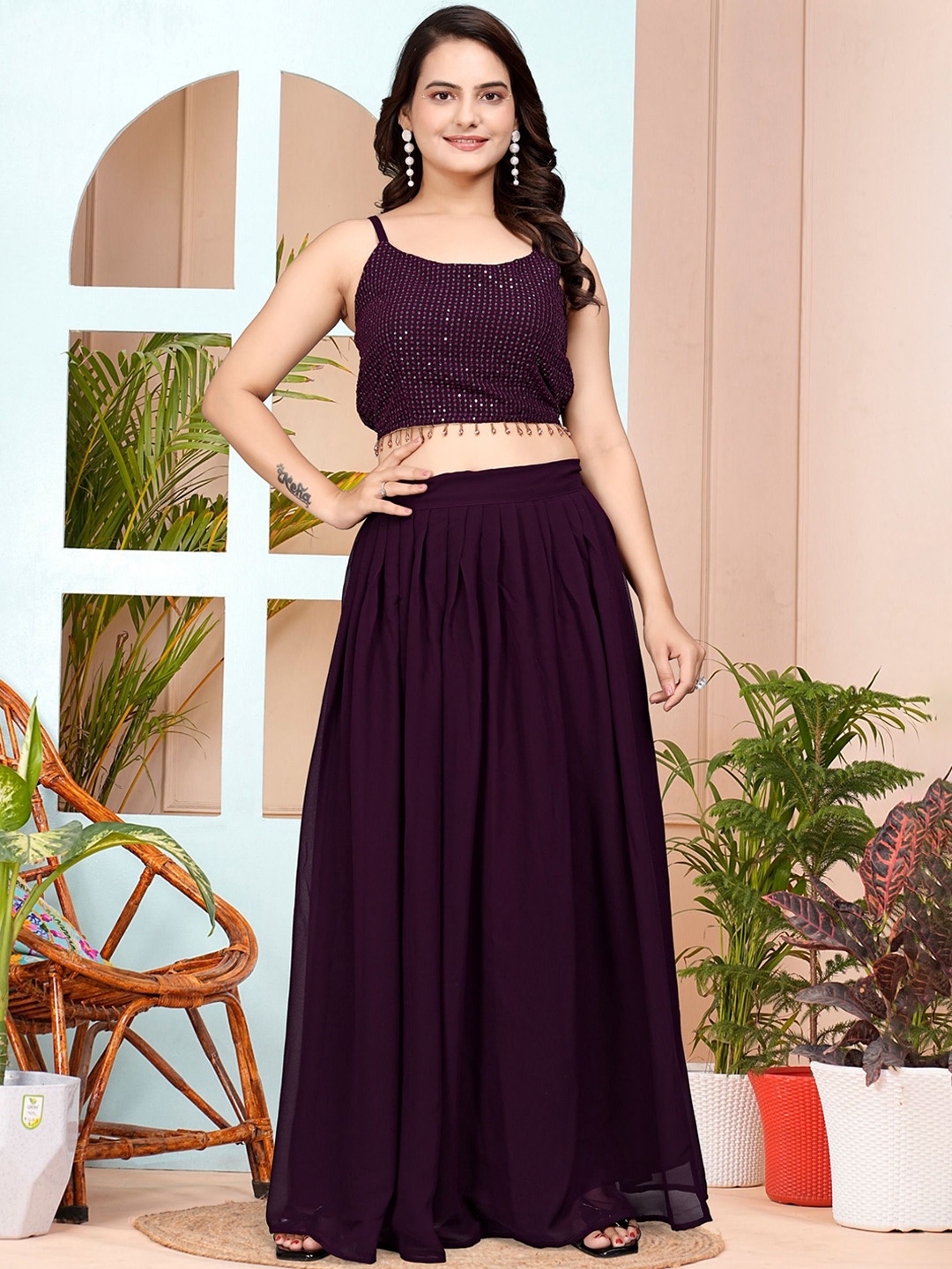 

GRISHU COLLECTION Embellished Sequinned Ready to Wear Lehenga Choli, Purple