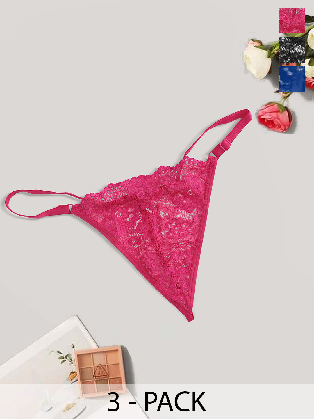 

SHREE GANESH FASHION Women Pack Of 3 Assorted Lace Thongs Briefs