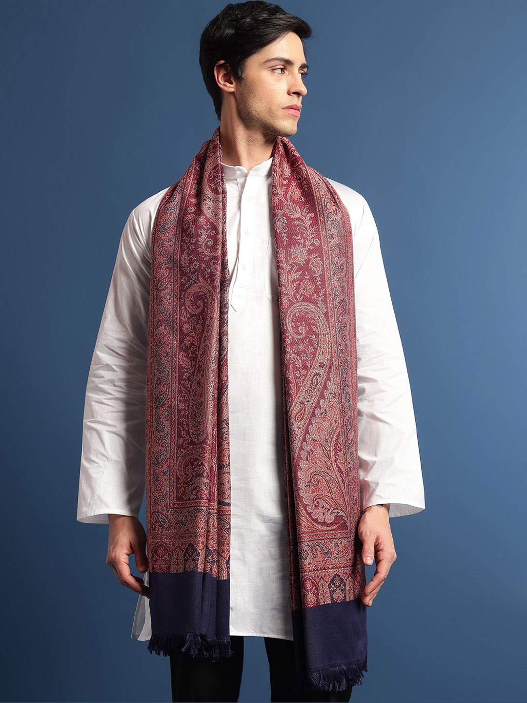 

Pashmoda Men Paisley Woven Design Shawl, Blue