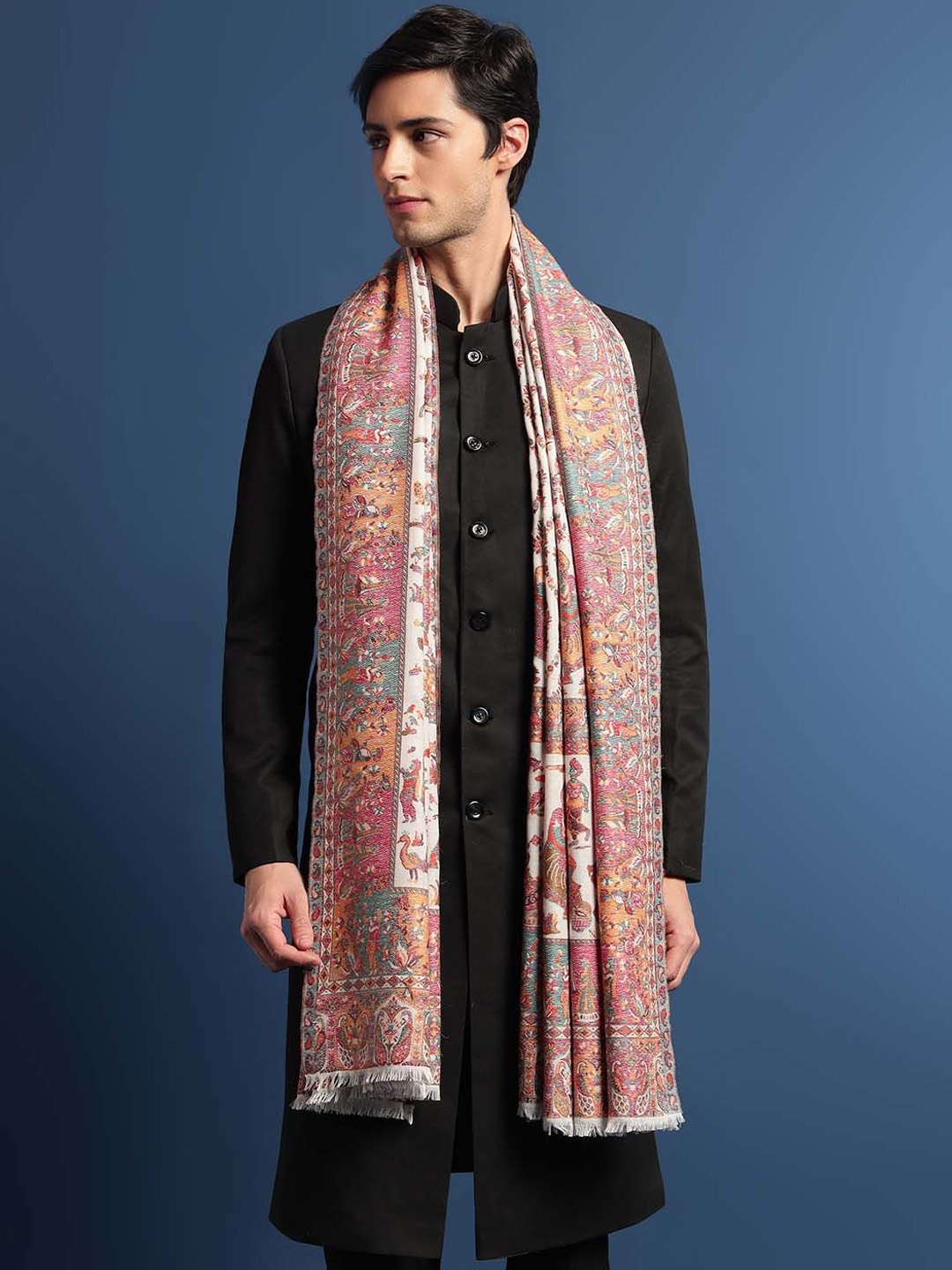 

Pashmoda Floral Kaani Woven Design Shawl, White