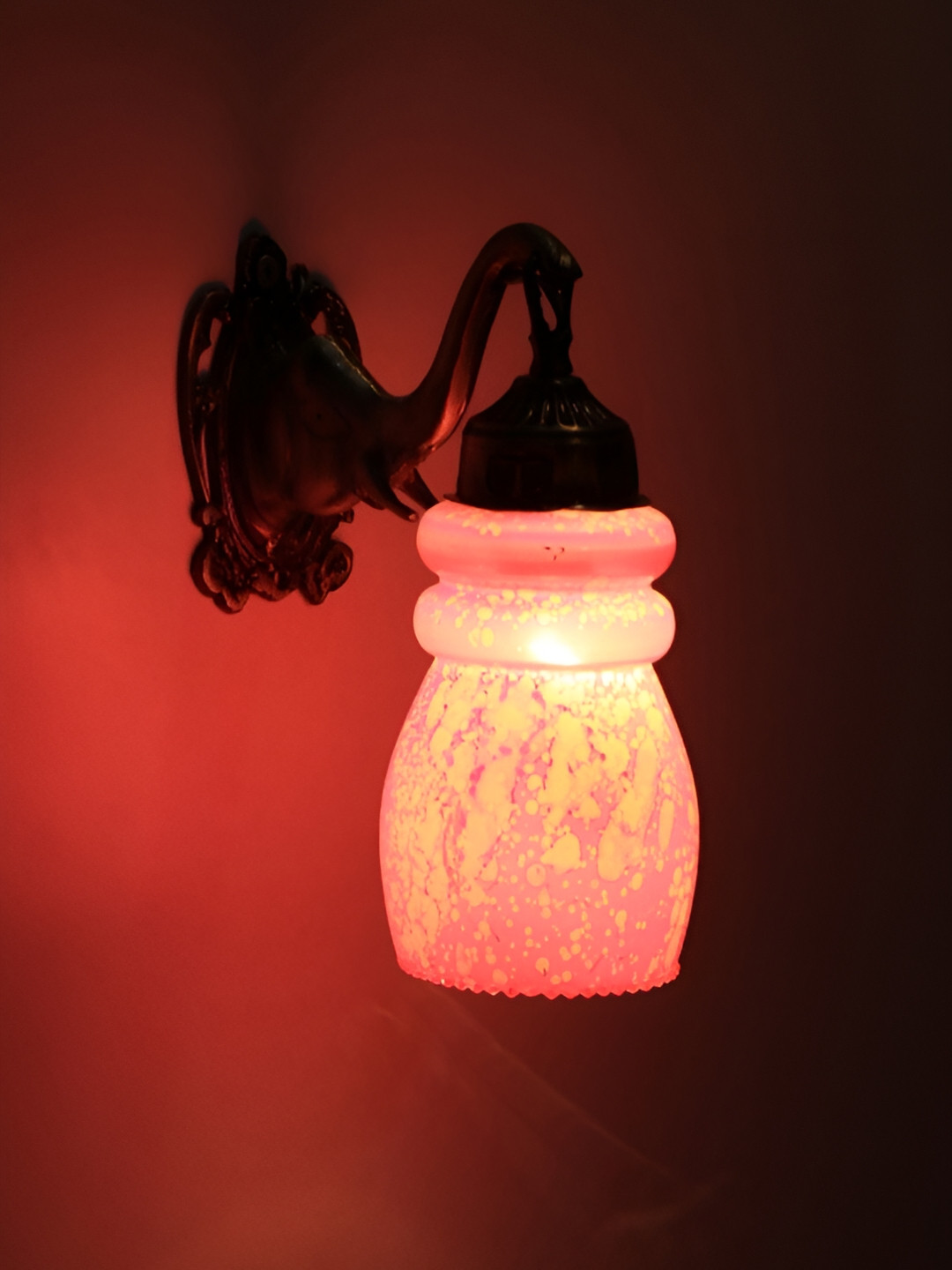

VAGalleryKing Pink Printed Bell Shaped Antique Elephant Design Glass Wall Lamp
