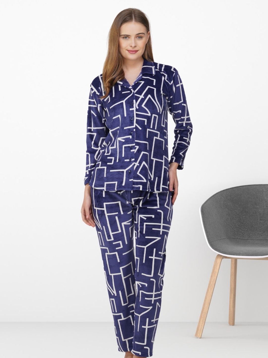 

Untamed Clothing Women Printed Night suit, Navy blue