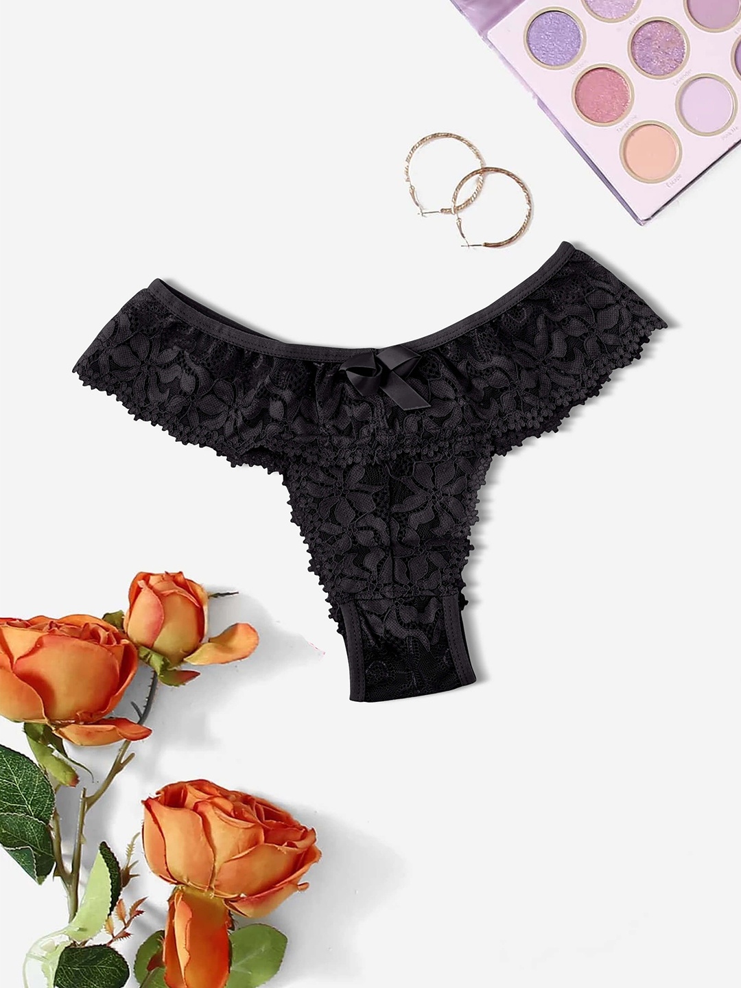 

SHREE GANESH FASHION Women Self Design Lace Bikini Briefs, Black