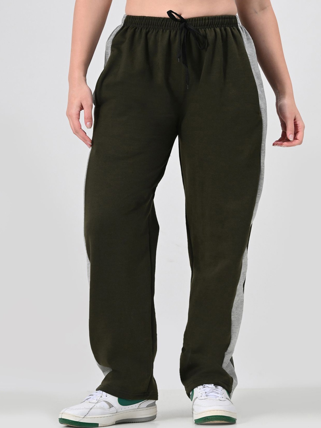 

BAESD Women Colourblocked Mid Rise Track Pants, Olive