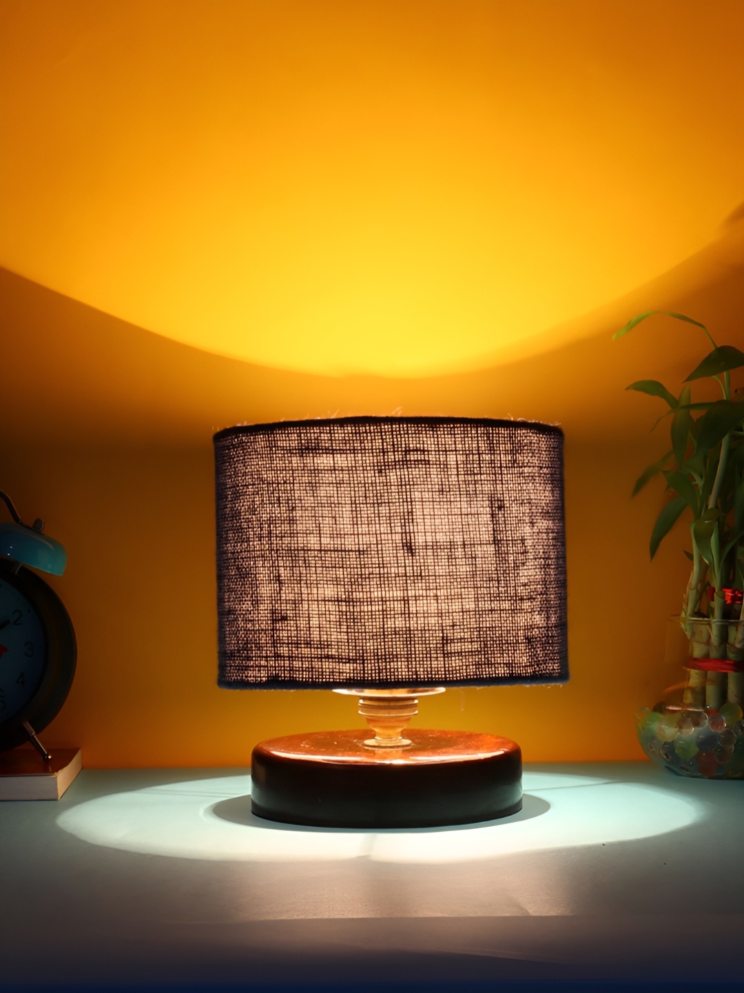 

Aura Blue Textured Wood Traditional Cylindrical Shaped Table Lamp