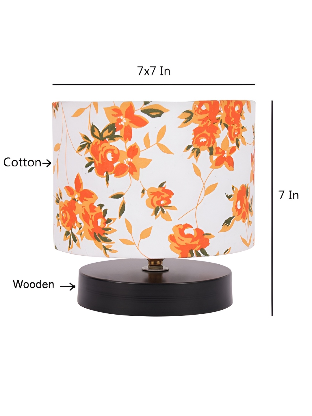

Aura White & Orange Printed Cylinder Shaped Wooden Table Lamp