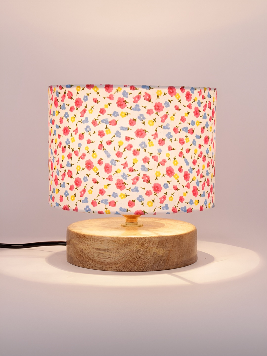 

Aura White Printed Wood Traditional Cylindrical Shaped Table Lamp