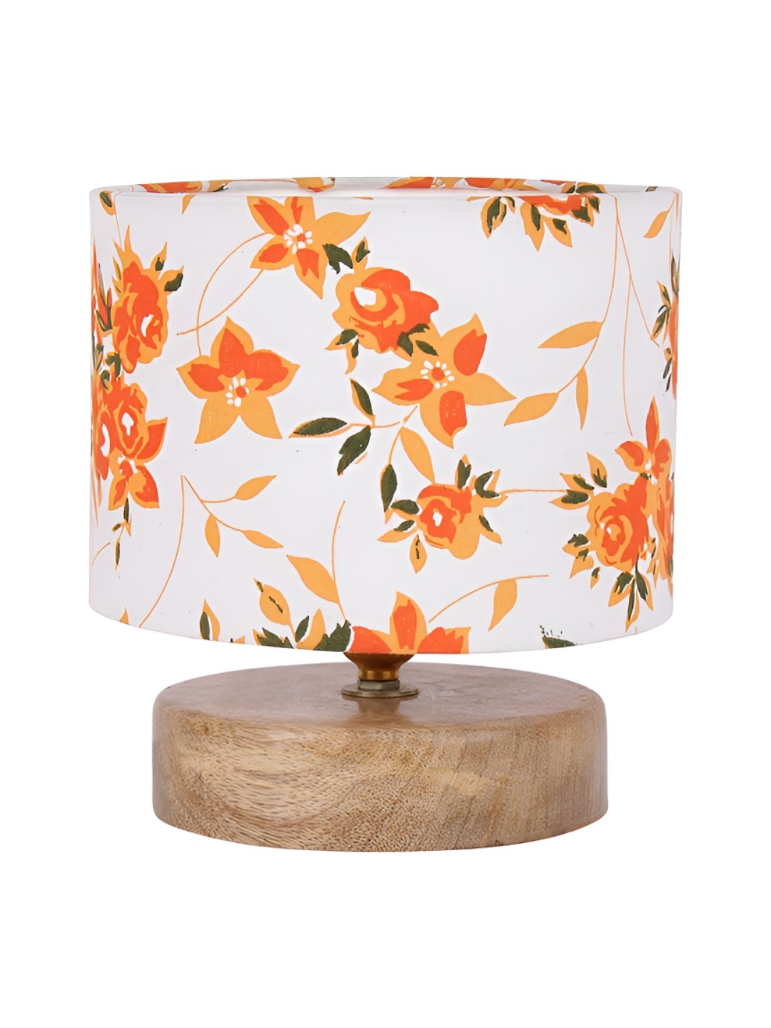 

Aura Grey & Orange-Coloured Floral Printed Cylindrical Shaped Cotton Shade Table Lamp