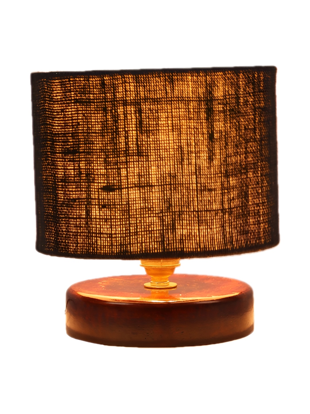 

Aura Black Textured Cylindrical Shaped Jute Shade Table Lamp With Wooden Base