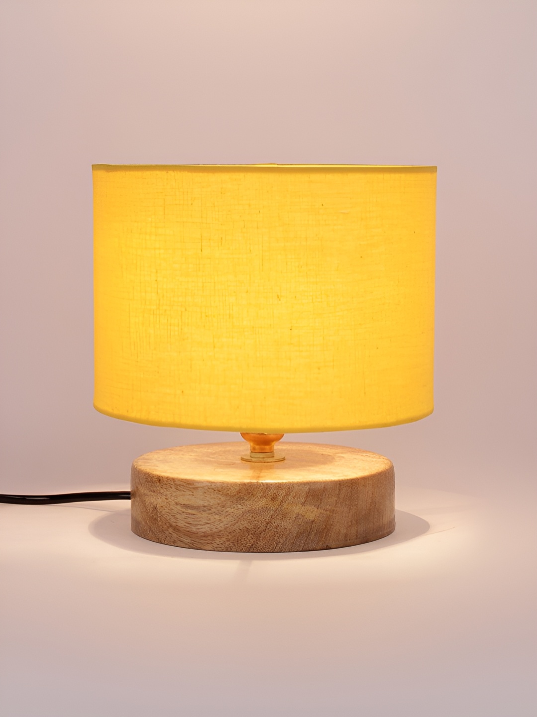 

Aura Yellow Cylindrical Shaped Cotton Shade Table Lamp With Wooden Natural Base