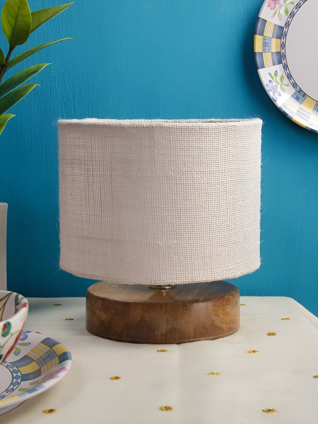 

Aura White Wooden Textured Cylindrical Shaped Table Lamp