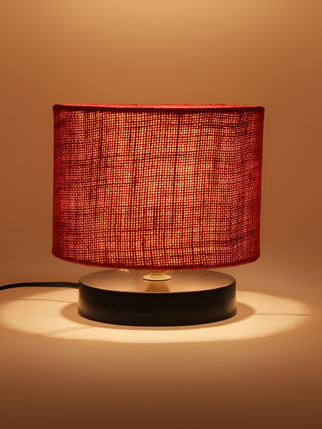 

Aura Maroon Textured Wooden Cylindrical Shaped Table Lamp