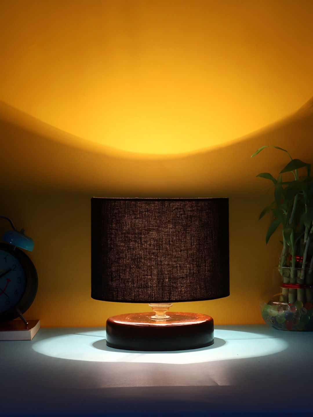 

Aura Black Cylinder Shaped Wooden Table Lamp