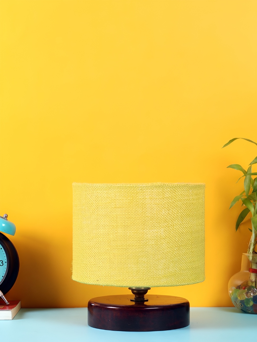 

Aura Yellow & Brown Cylinder Shaped Wooden Table Lamp