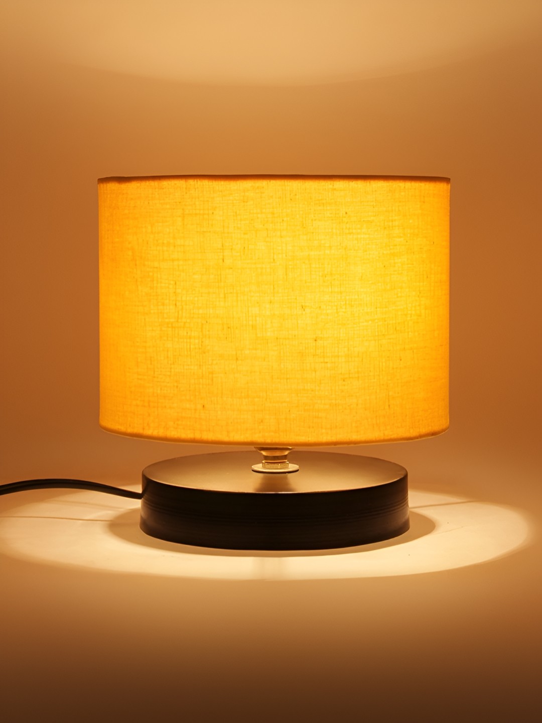 

Aura Yellow & Black Cylindrical Shaped Cotton Shade Table Lamp With Wooden Base