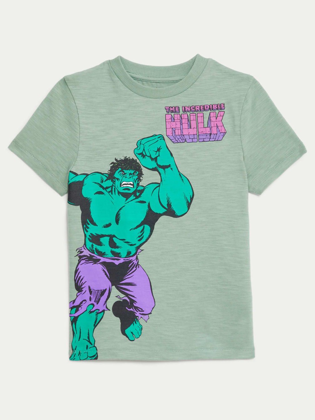 

Marks & Spencer Boys Hulk Graphic Printed Round Neck Cotton T-shirt, Green