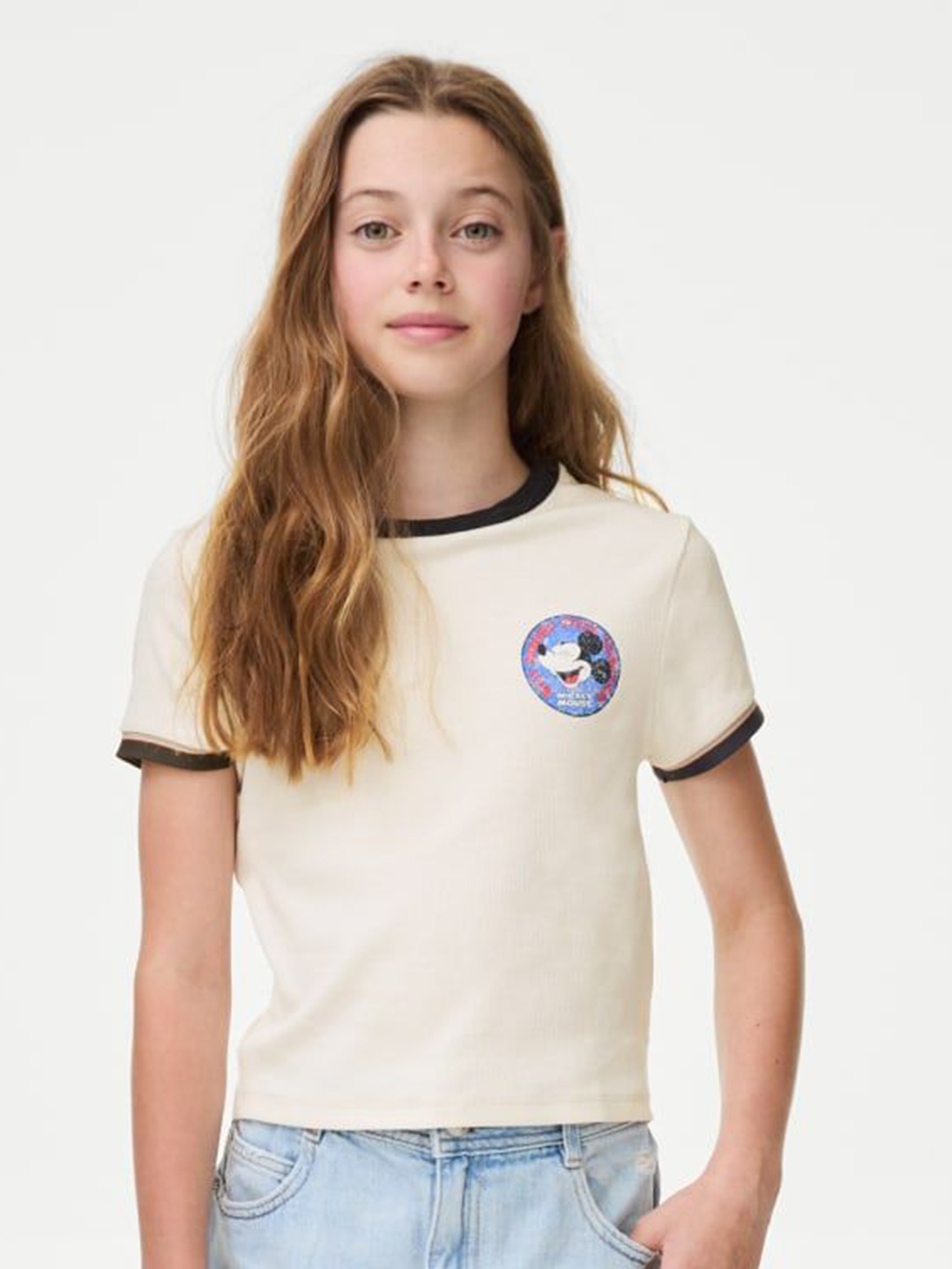 

Marks & Spencer Girls Graphic Printed Round Neck Cotton T-shirt, Off white