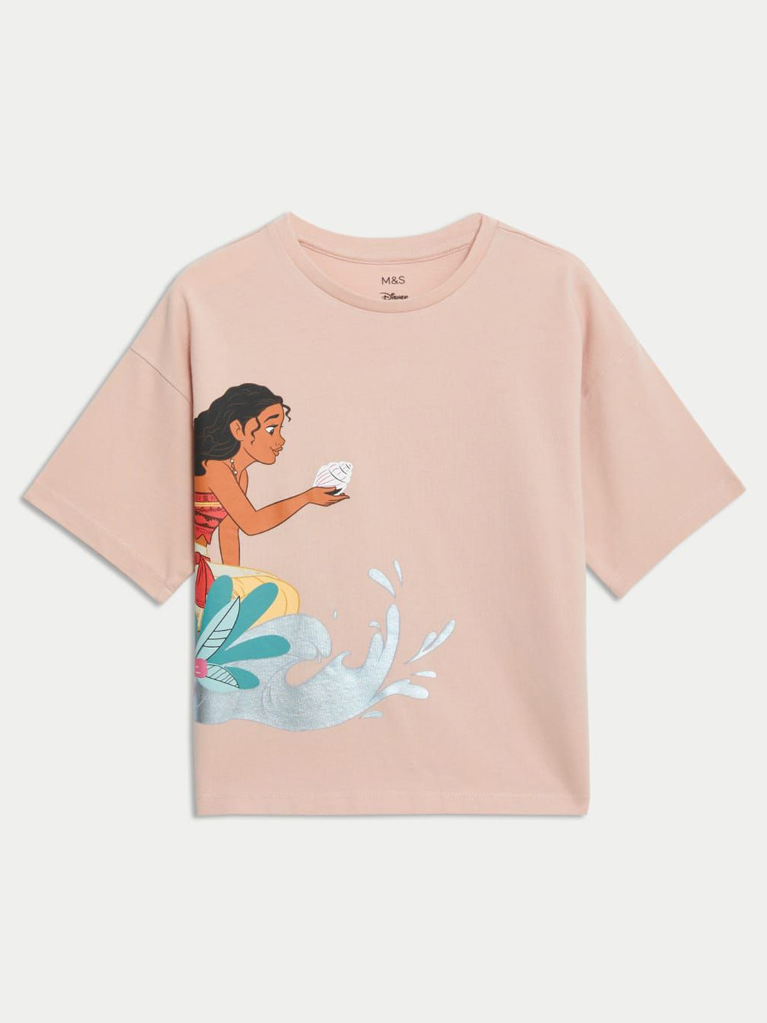 

Marks & Spencer Girls Graphic Printed Round Neck Cotton T-shirt, Peach