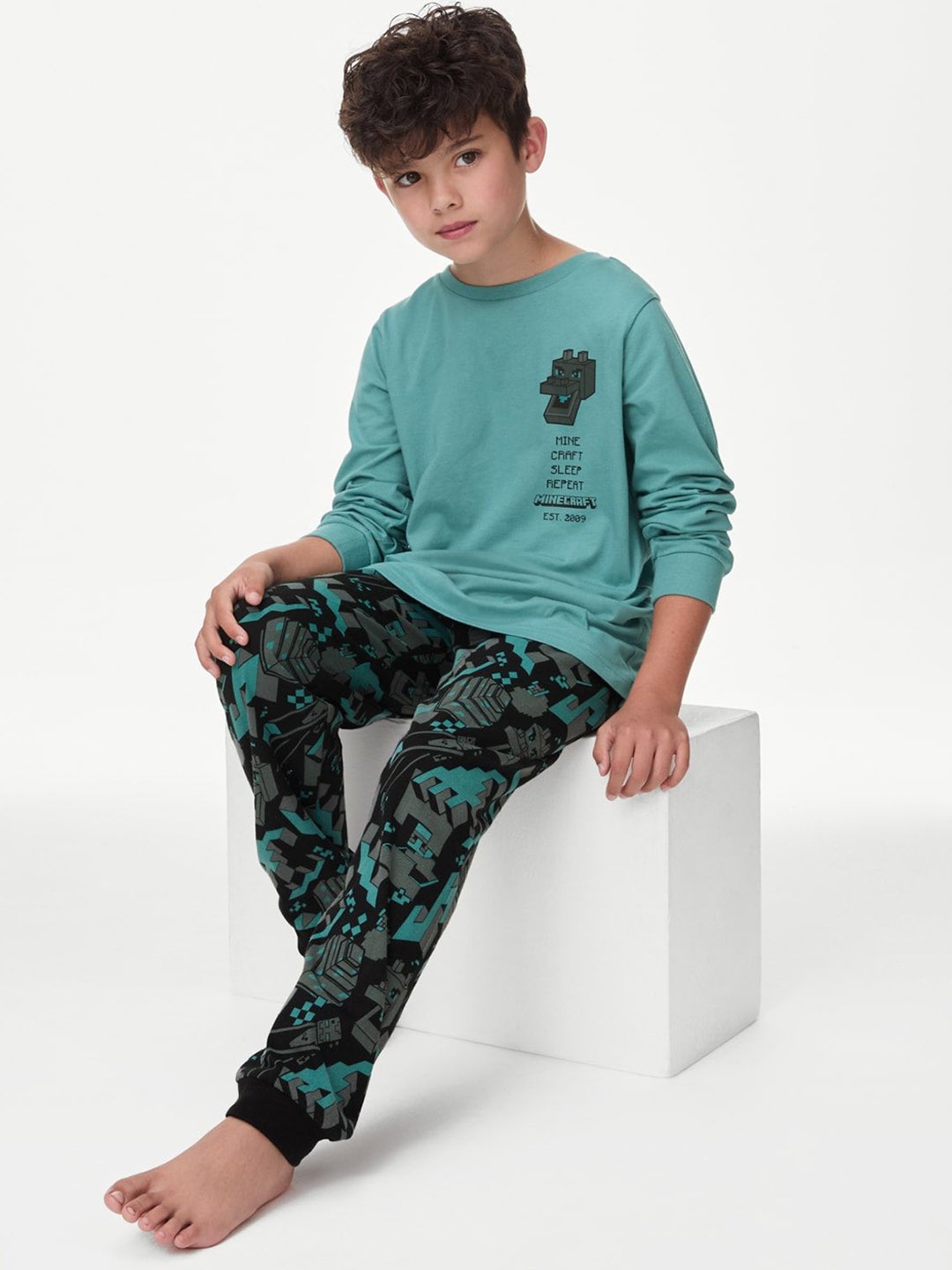 

Marks & Spencer Boys Pure Cotton Night suit, Green