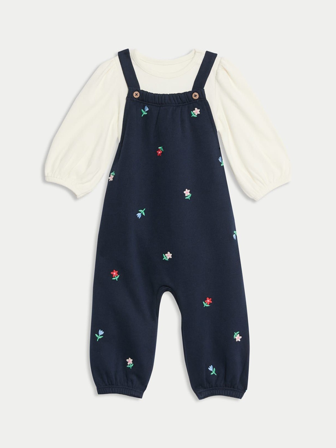 

Marks & Spencer Girls Printed Cotton Dungaree With Romper, Navy blue