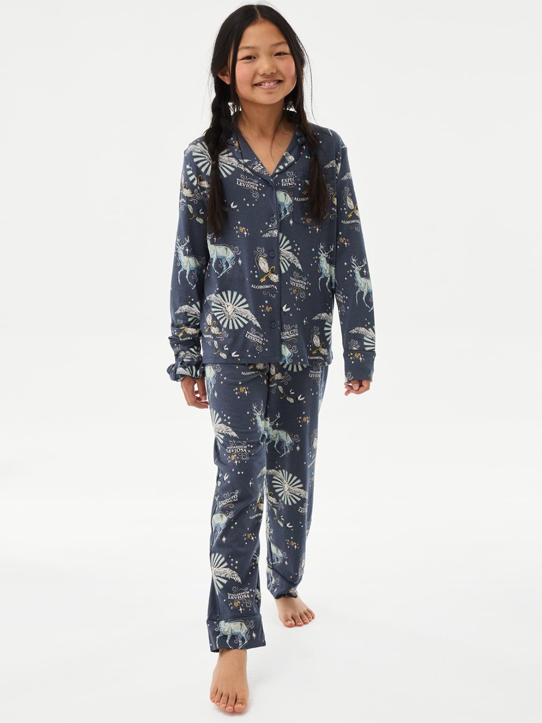 

Marks & Spencer Girls Graphic Printed Night suit, Blue