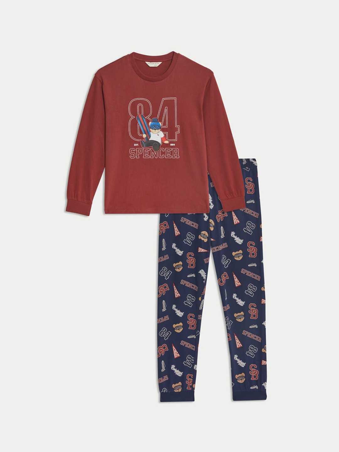 

Marks & Spencer Boys Pure Cotton Printed Night suit, Maroon