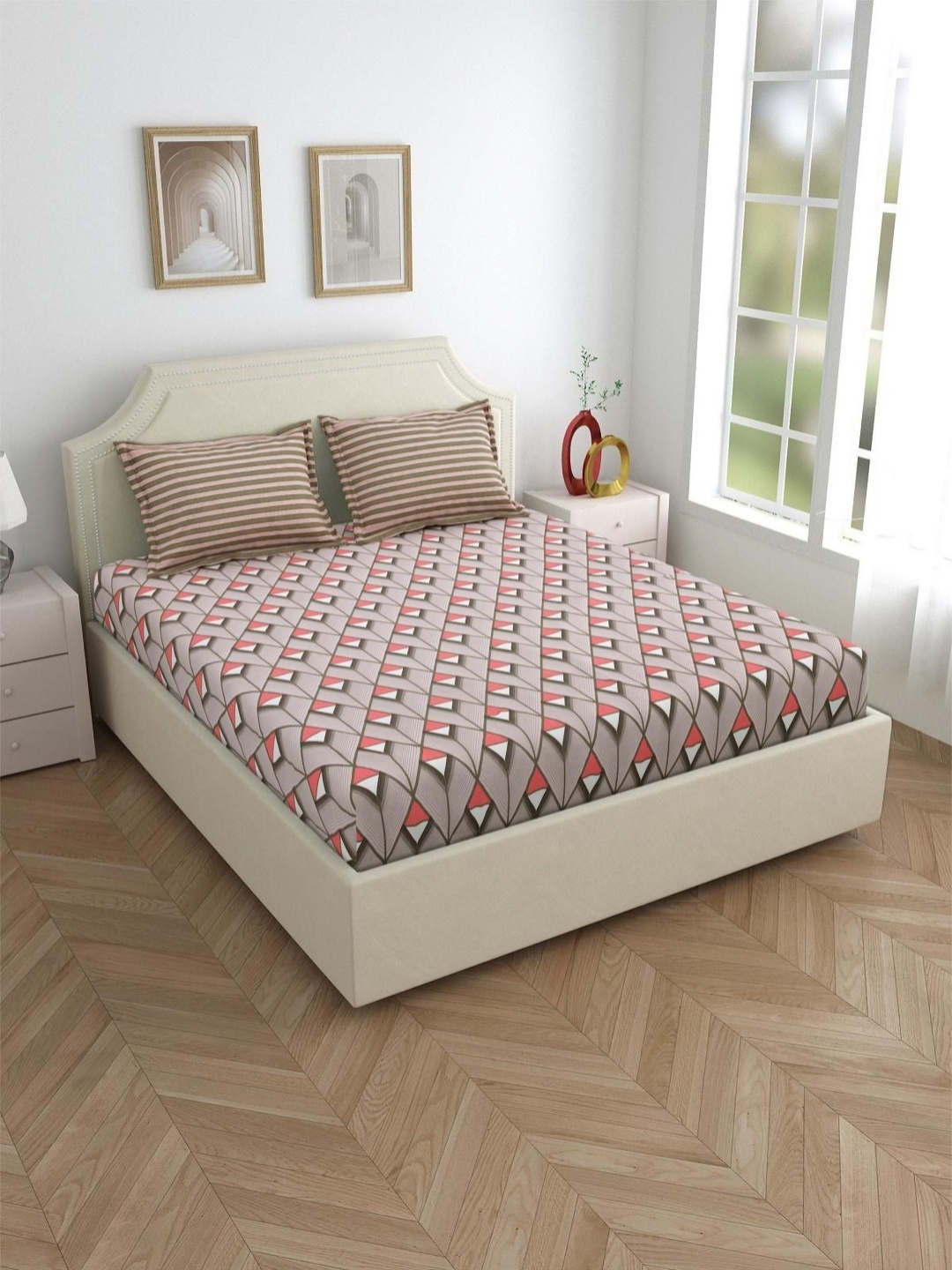 

Aura Classic Green & Pink Abstract 120 TC Pure Cotton King Bedsheet Set 2.74 m x 2.74 m