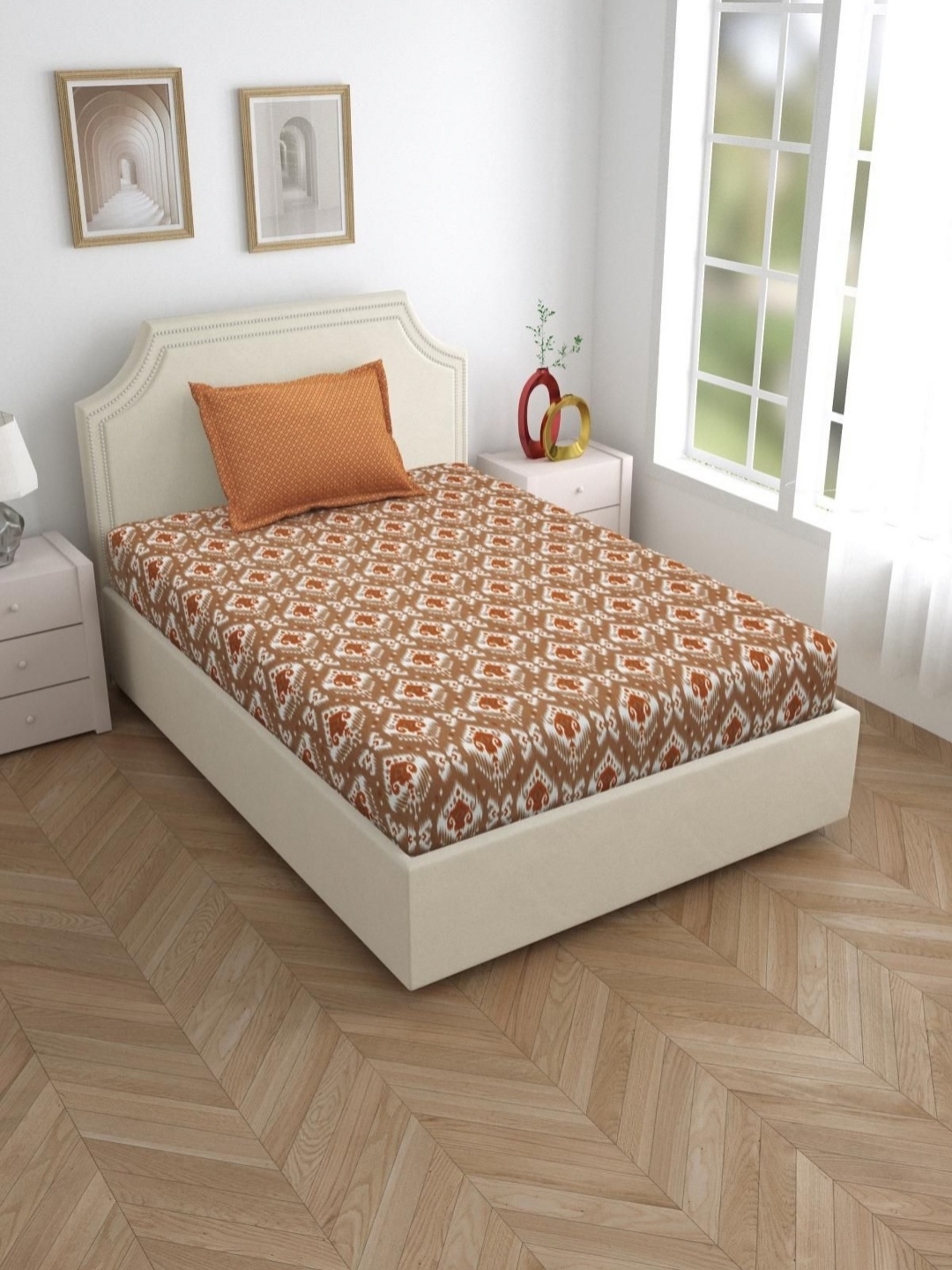 

Aura classic Brown Printed Pure Cotton 120 TC Single Bedsheet Set 2.2 m X 1.55 m