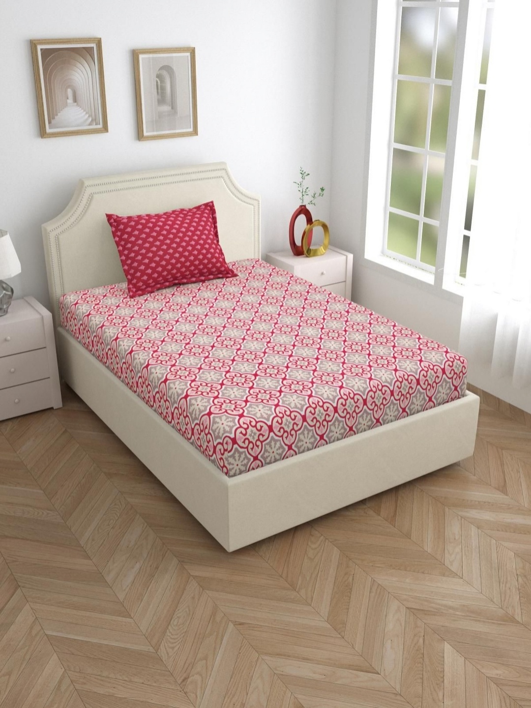 

Aura classic Pink Printed Pure Cotton 120 TC Single Bedsheet Set 2.2 m X 1.55 m