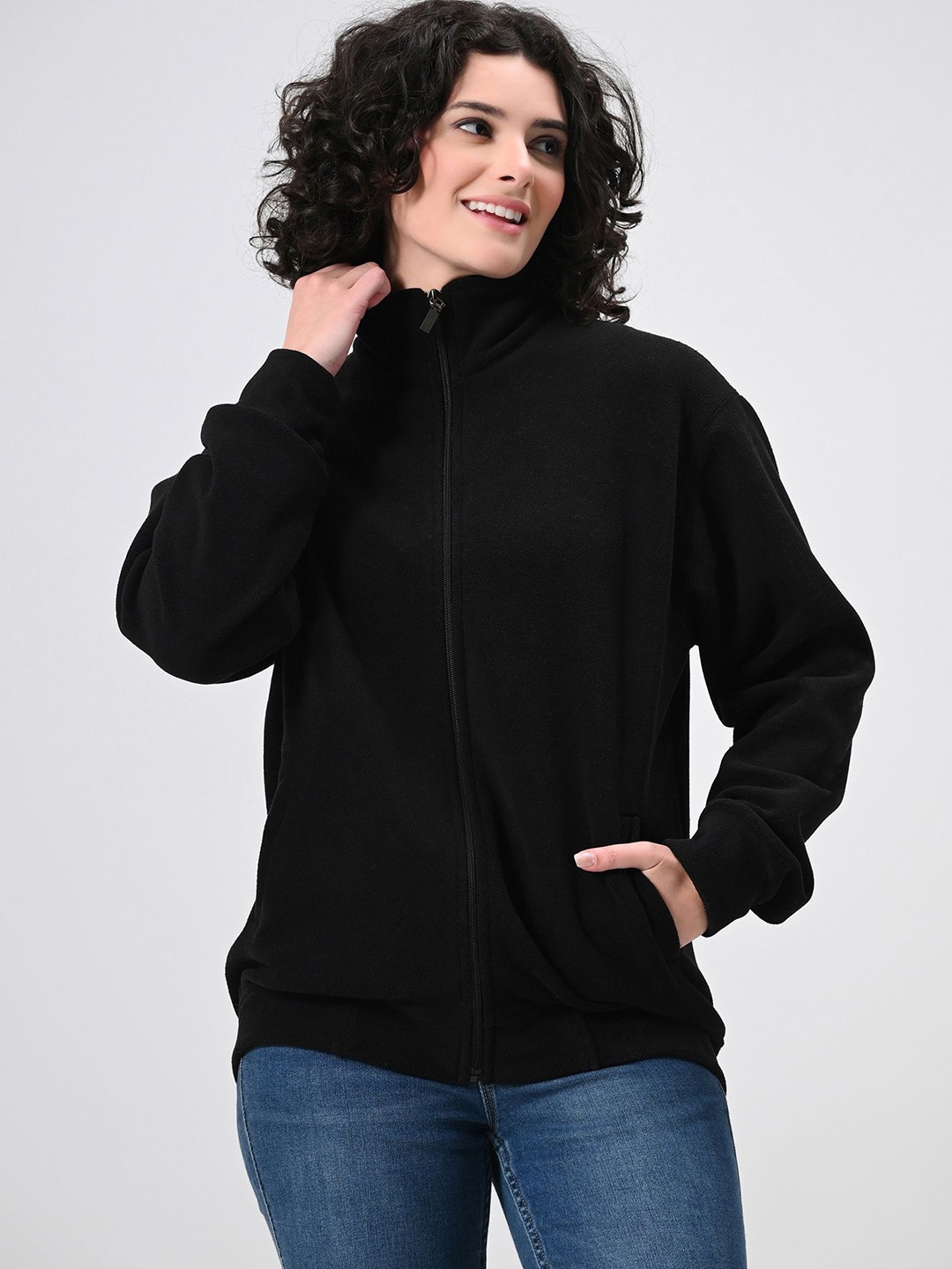 

BAESD Women Solid Woollen Lightweight Open Front Jacket, Black