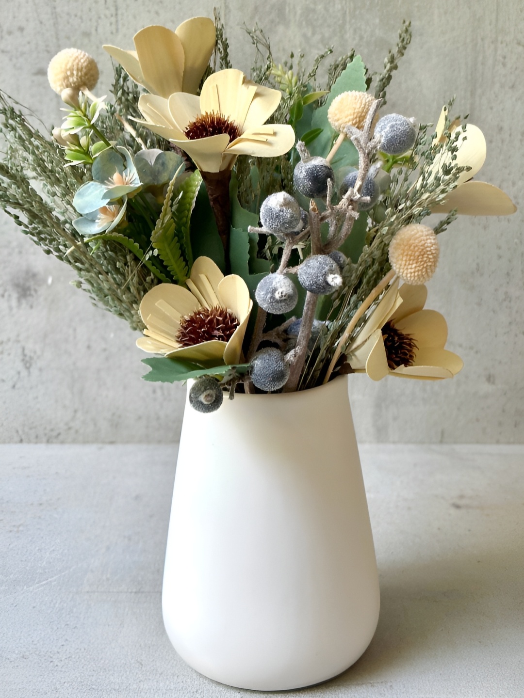 

Coastal Habitat White & Green Artificial Plant Flower Bunch with Vase