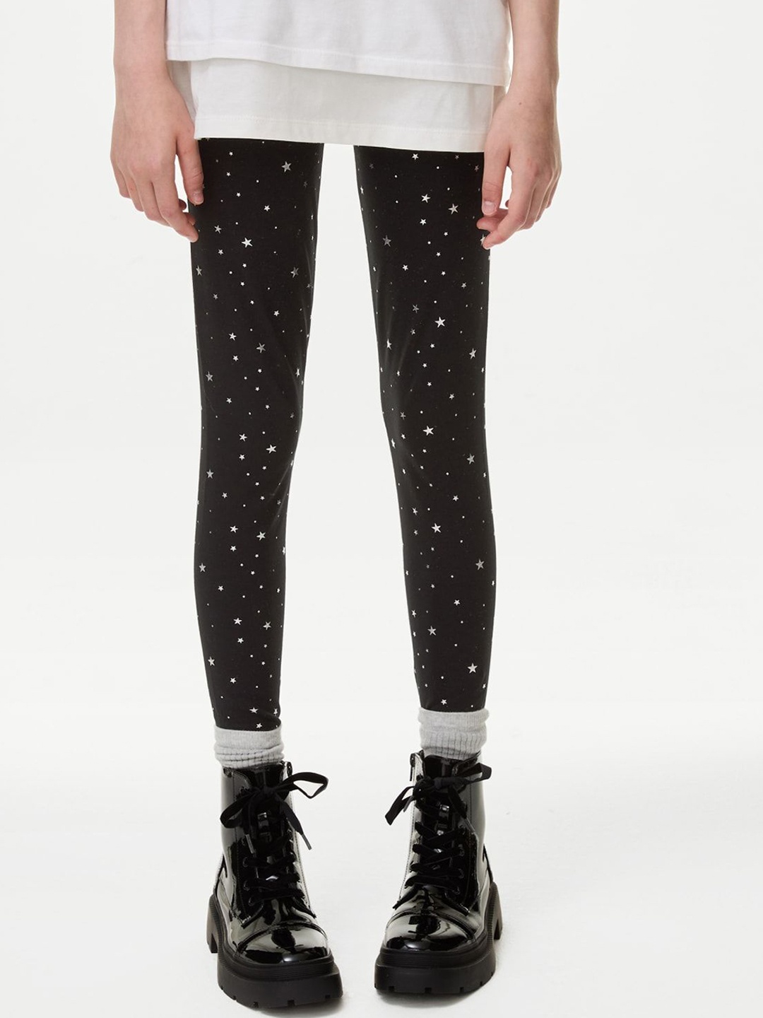 

Marks & Spencer Girls Printed Ankle-Length Leggings, Black