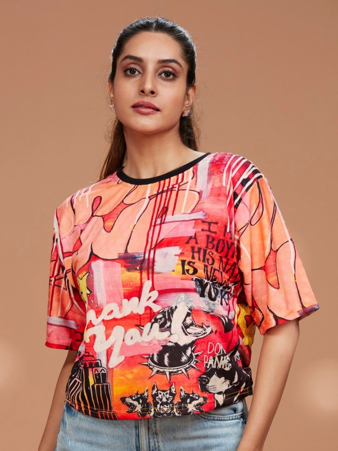 

FREYAA Women Graphic Printed Round Neck T-shirt, Red