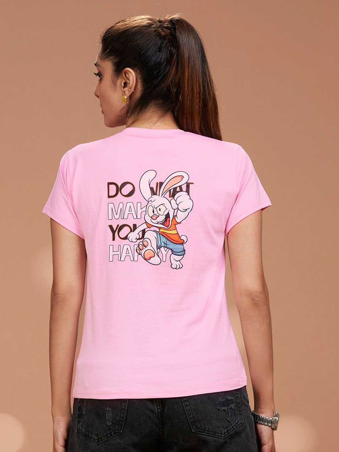 

FREYAA Women Graphic Printed Round Neck T-shirt, Pink