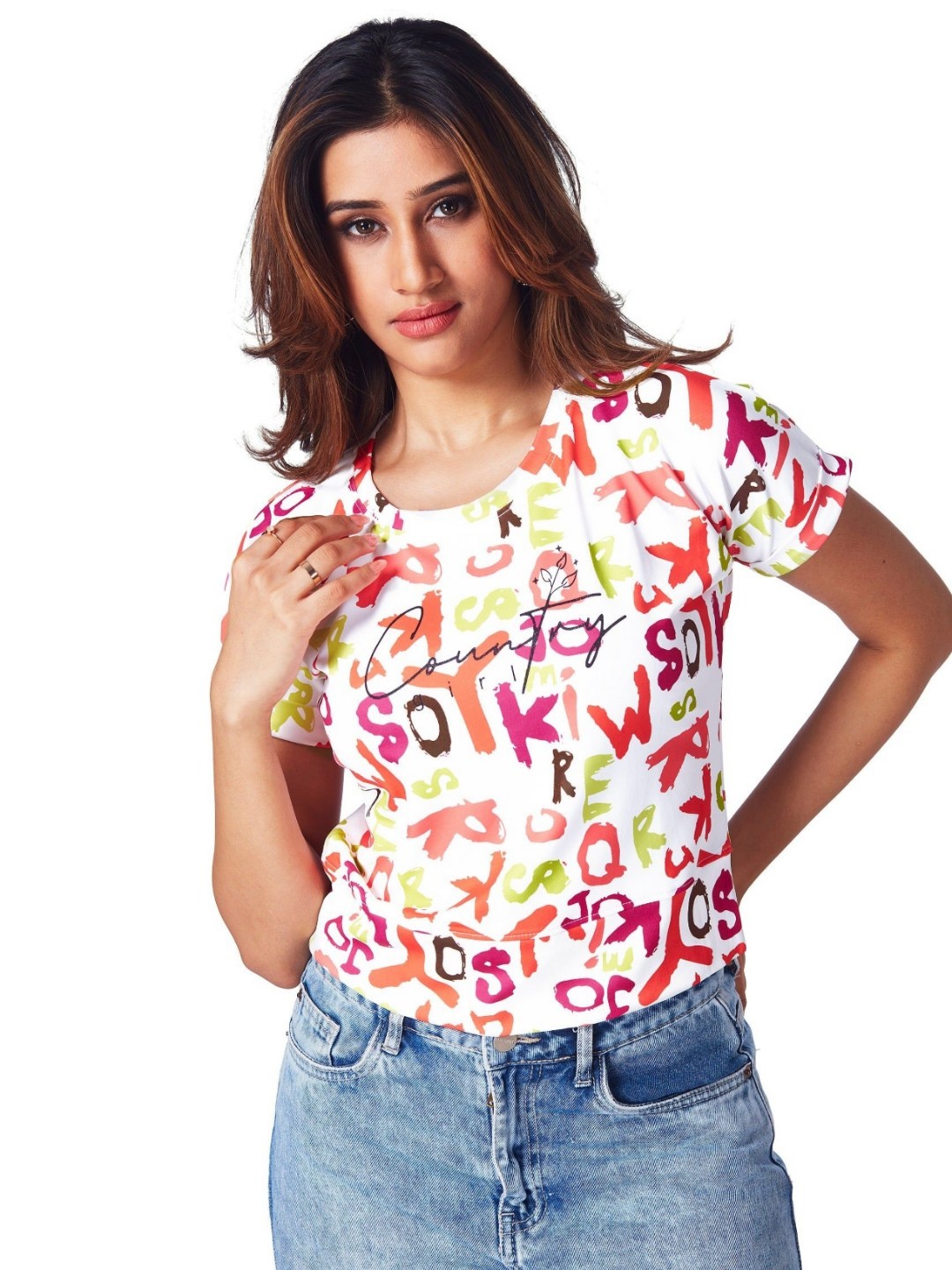 

FREYAA Women Pack Of 2 Typography Printed Round Neck T-shirts, White