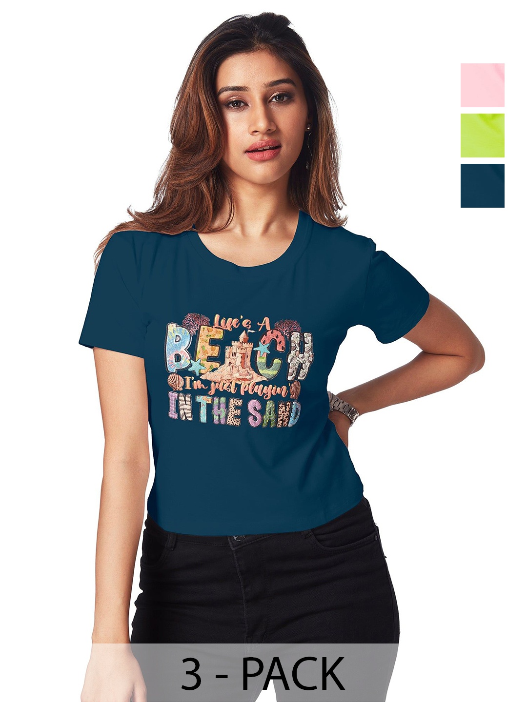 

FREYAA Women Typography Printed Round Neck T-shirt, Pink